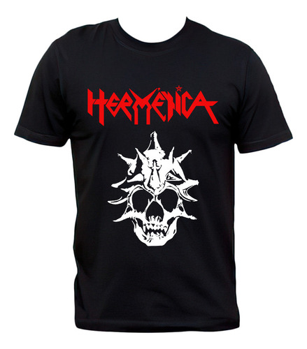 Remera Negra Hermética Cráneo Candente Heavy Metal Nacional