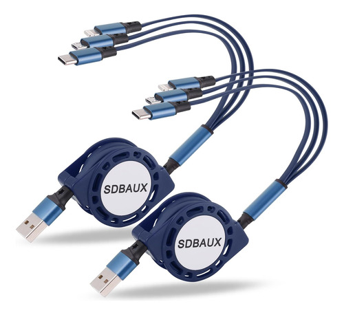 Sdbaux 2pack Cable Cargador Multi Usb Retráctil 3 En 1 Adapt