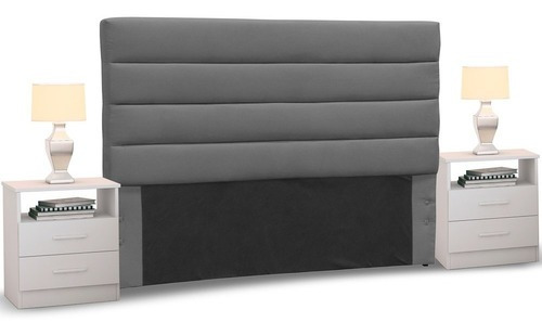 Cabeceira Cama Box Casal King 195cm Greta Suede Cinza E 2 Me