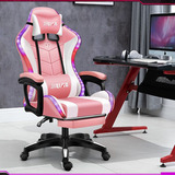 Silla Gamer Luz Rgb Rosa Con Blanco Masajeador Profesional 