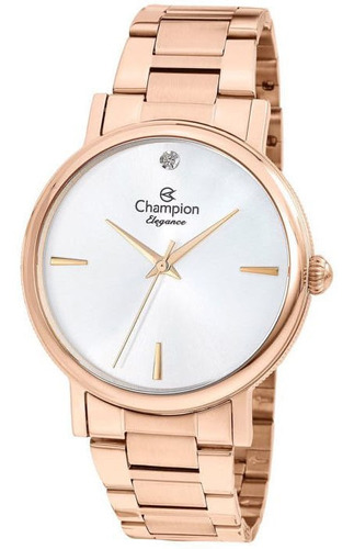 Relógio Champion Feminino Prata Rosê Strass Cn25896z