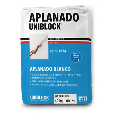 Aplanado Uniblock Blanco 40kg Revestimiento Mortero Impermeable | Envío gratis