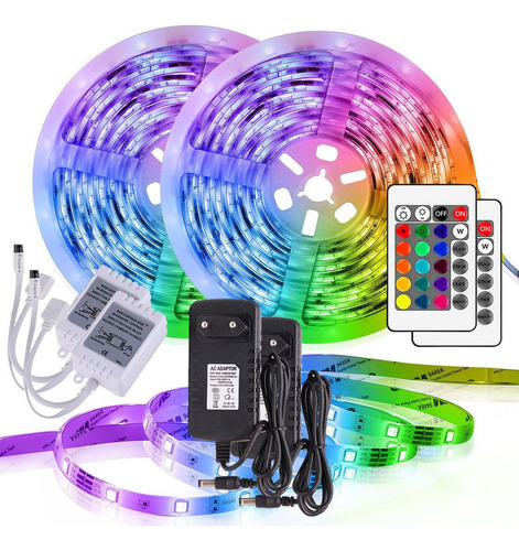 10m Fita Led Colorida Rgb 5050 Com Controle 16 Cores + Fonte