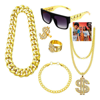 Cadenas Y Brazalete Cubana De Hip Hop Ring Lentes Unisex 6pz
