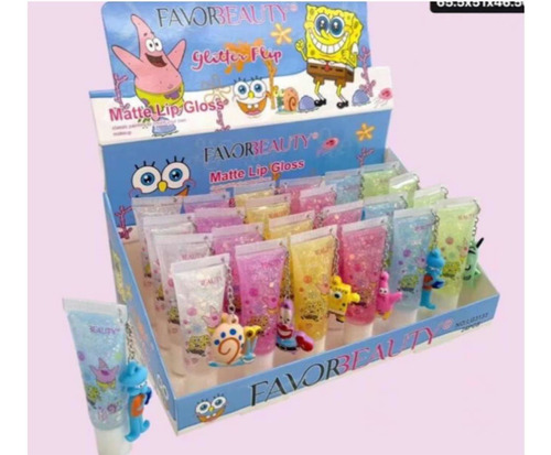 Set De 6 Lip Gloss Bob Esponja Brillo Labial Glitter Bálsamo