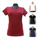 Blusa Camiseta Para Dama Algodón De Color 180 Grm Cuello V