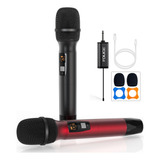 Set Micrófono Inalambrico Karaoke Dual Fduce Uhf-negro Rojo