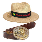 Chapeu Rodeo Mangalarga Peao + Cinto Com Fivela Country Luxo