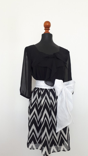 Elegante Vestido Geométrico Negro/blanco. Limpia De Closet