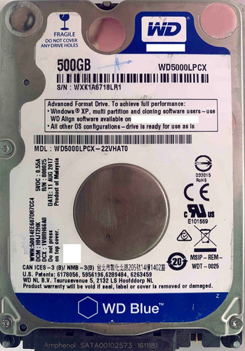 Wd Wd5000lpcx-22vhat0 500gb Sata - 05464 Recuperodatos