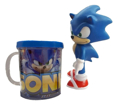 Boneco Sonic 16cm Sega Coleção + Caneca Personalizada 350ml 