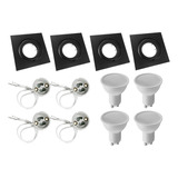 Spot Completo Cuadrado Negro Dicroica Led Luz Fría 7w Pack 4