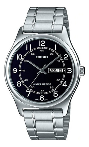 Reloj Casio Mtp-v006d-1b2, Acero,doble Fechador, Fondo Negro