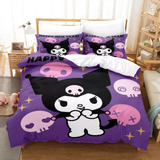 Juego De Ropa De Cama Kuromi De 3 Piezas Con Funda De Edredó