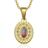 Collar Color Oro Virgen María Acero Inoxidable Mujer