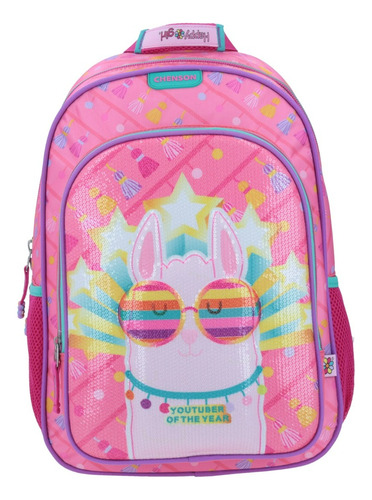 Mochila Grande Chenson Primaria Happy Girl Porta Tablet Llama 3d Coleccion Chei Hg65418-p Color Rosa Chicle