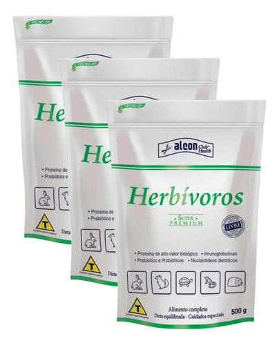 Kit 3 Un - Alcon Club Health Herbívoros Super Premium 500g 