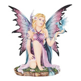 Figura De Hada Púrpura Con Dragón Azul Y Lila