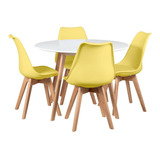 Mesa De Jantar 100 Cm Com 4 Cadeiras Leda Cor Mesa Branco Com Cadeiras Amarelo