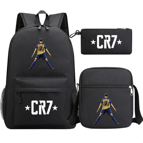 Mochila Estampada Para Estudiantes Jóvenes De La Estrella Del Fútbol Cristiano Ronaldo, Juego De Tres Piezas Para Niños Y Niñas, Conjunto De Doble Hom