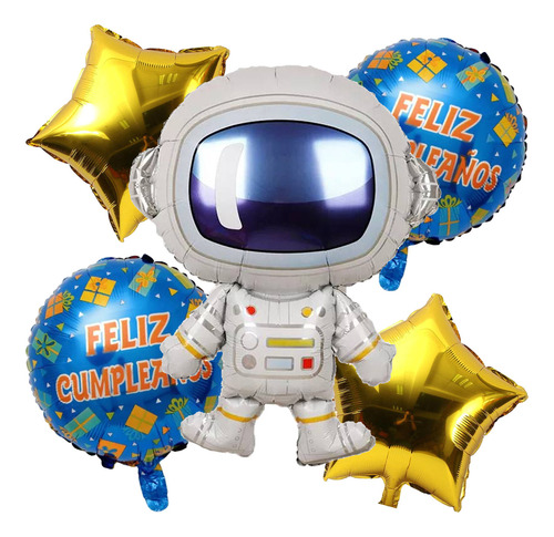 5 Globos Metalicos Astronauta Fiesta Cumpleaños Decoracion