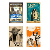 Carteles Metalicos Pack 4 Stars War Yoda R2-d2 Retro 20x30 