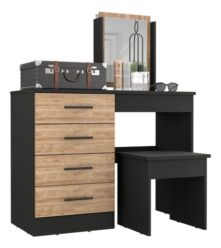 Kaia Make-up Dressing Table With Mirror, Wengue Y Miel Color Negro