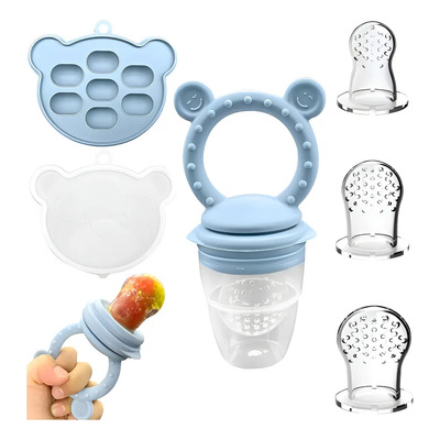 Chupón Alimentador Fruta Y Cuchara Para Papilla Biberón Bebé Color Azul acero | MercadoLibre