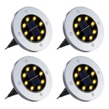 Luminaria Solar Spot Jardim 8 Leds Espeto Grama Kit 4 Uni