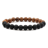 Pulsera Brazalete Surf Madera Y Piedras Onix Hombre Mujer