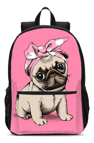 Mochila Escolar Diseno Perro Pug Rosa Fehuew Acolchada