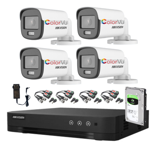 Kit 4 Camaras 2mpx Colorvu Hikvision Dvr 8ch Disco Ssd