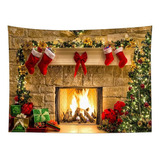 Christmas Fireplace Tapestry Wall Hanging Christmas Tree Wit