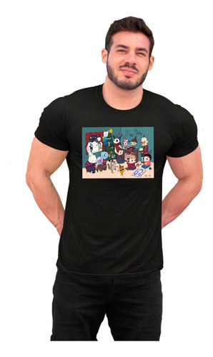 Playera Negra De Navidad De Caricatutas De Cartoon 