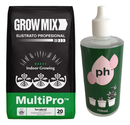 Kit Sustrato Grow Mix Indoor X 20 Lts + Ph Menos 100ml Cs