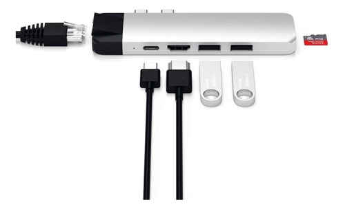 Hub Usb-c Pro Satechi 6 Portas Pd 87w 4k Gigabit Prata