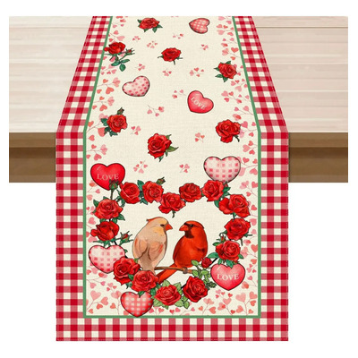 Camino De Mesa A Cuadros Con Rosas, Flores Y Corazones De Am | MercadoLibre