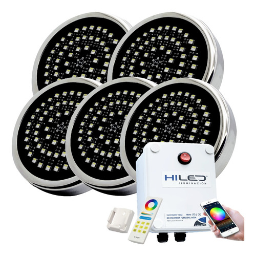 5 Luces Para Pileta Led Rgbw 20w +fuente+control Remoto+wifi