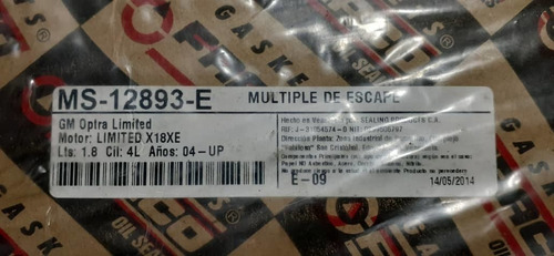 Empacadura Mltiple Escape Chevrolet Optra Limited . Foto 2