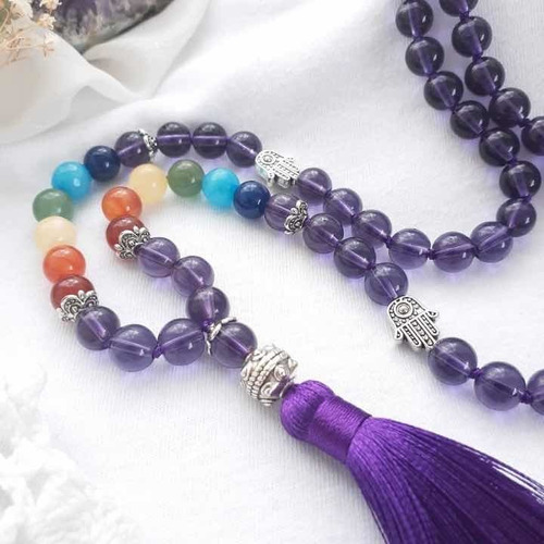 Japa Mala 7 Chakras Cristal Morado