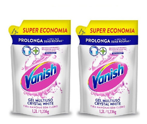 Kit 2 Vanish Tira Mancha S Cloro Multiuso Crystal White 1,2l