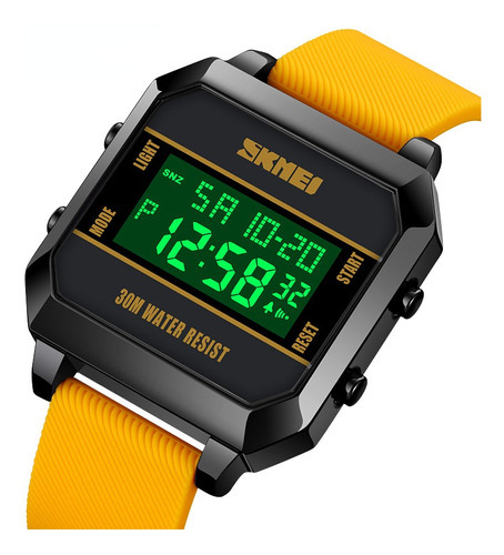 Reloj Digital Cronógrafo Luminoso Impermeable Skmei Color De La Correa Amarillo