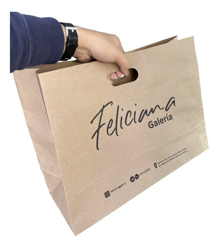 Bolsa Papel Kraft Boutique 40x15+30 Impresión Envío 200 Pz
