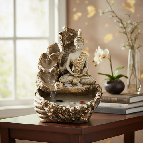 Fonte Água Buda Hindu Yoga 3 Quedas Cascata Decoração Pedras