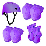 Set Protección Niña Morado Casco Rodillera Codera Muñequera