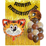 Combo Cumpleaños Globos Tigre Animal Selva Tematica Deco