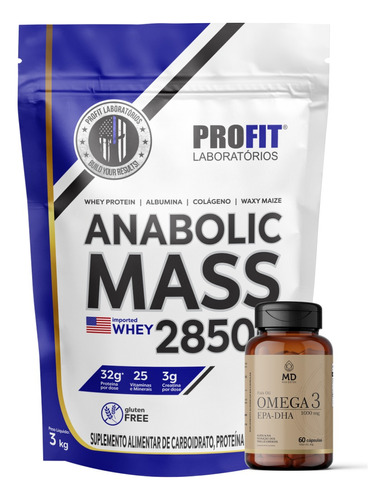 Hipercalórico Anabolic Mass 28500 3kg + Ômega 3 60 Cápsulas