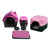 Kit Casinha Caixa Caminha 2em1 Sanitário Pet Dog N1 Cor Rosa