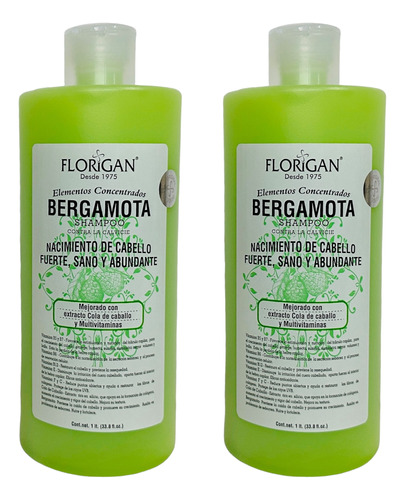 Shampoo Bergamota Elementos Concentrados Florigan® 1lt 2pzas