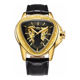 Relógio Luxo Winner Triangulo Automático Dourado Couro Ouro